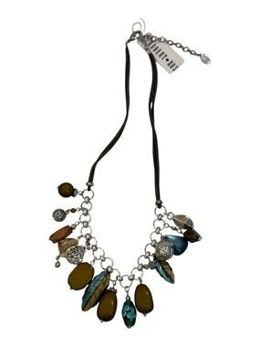 Robert Rose Vintage Gold Tone Turquoise Charm Necklace Leather Strap NWT